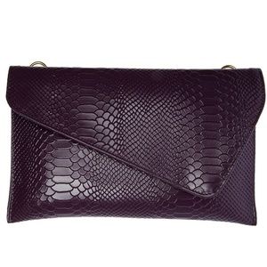 Genuine leather purple snake clutch crossbody bag
